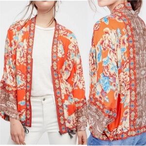 Free People Wildflower Cinched ZipUp Kimono Jacket OB576002 XS/S Oversized Boho